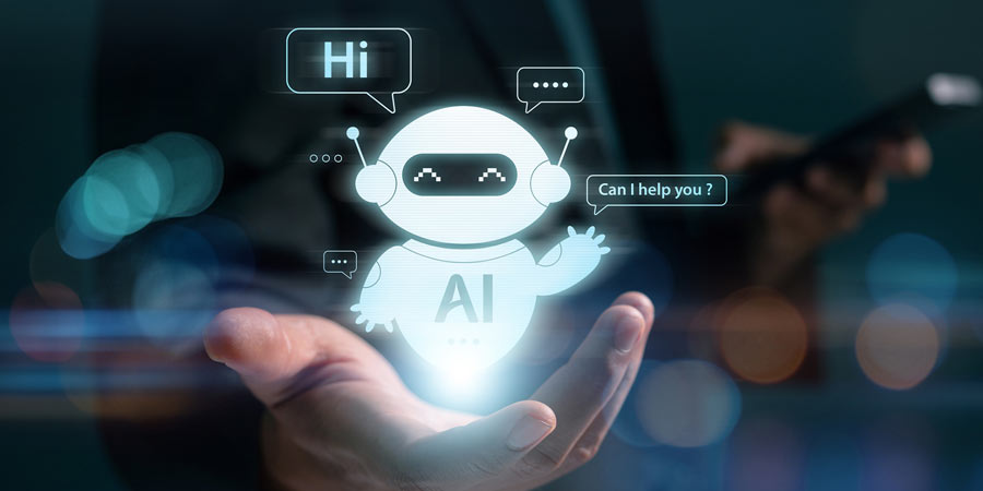 AI chatbot seemingly sitting on someone's outstretched hand asking if it can help