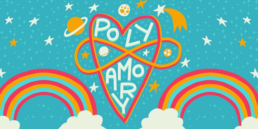 Artistic drawing depicting a heart and the word polyamory