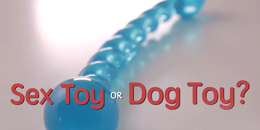 Plastic dog toy which looks like a sex toy